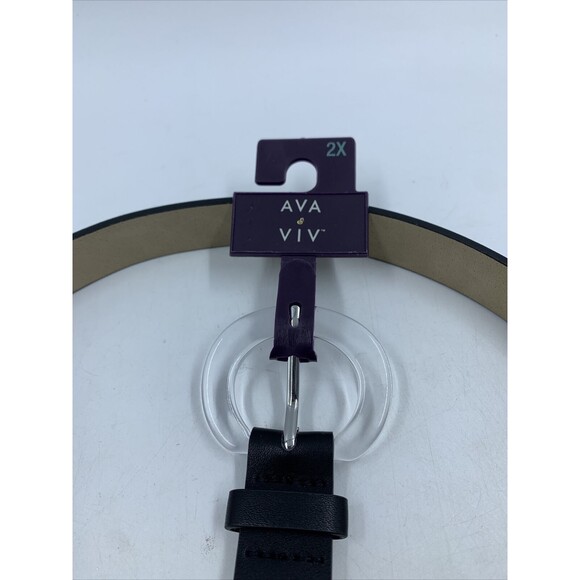 Ava & Viv Womens 2X Belt Black Faux Leather Round Translucent Buckle Classic NEW - Picture 4 of 9
